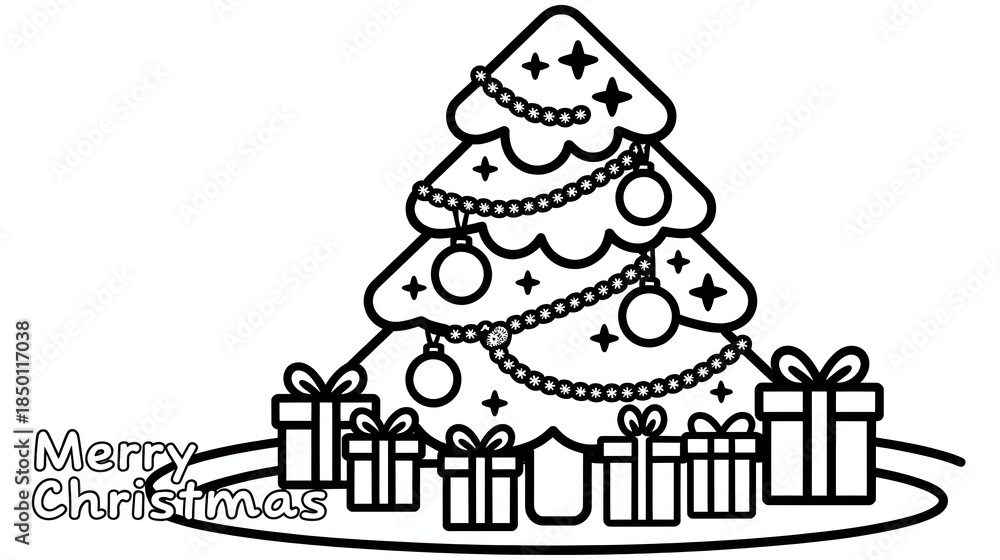 Fototapeta premium Cute Christmas Tree Illustration with Gifts