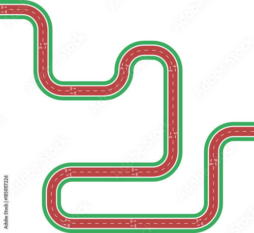 Vector element representing an irregular rounded bike lane path with smooth routing, grassy median, bicycle symbol, and arrow indicator.