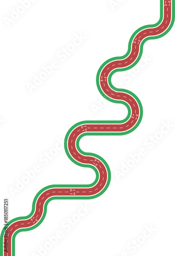 Vector element showing an irregular rounded wave bike path with grassy divider, directional arrow, and bicycle pictogram.