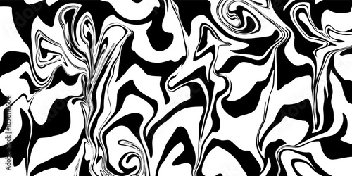 Abstract black and white fluid wavy lines psychedelic art background poster design. Simple illusion pattern texture. Groovy retro optical modern wallpaper vector. eps10 edition