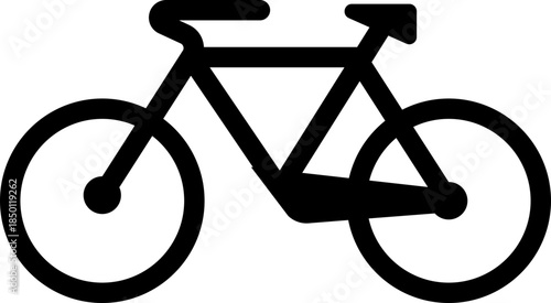 Vector element showing a cycle path with two direction travel, grass median, bicycle pictogram, direction arrow, and straight linear route. 