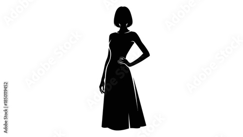Elegant Silhouette of a Woman in a Full Length Dress.