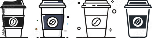 Minimal takeaway coffee cup icon with lid bold black outline and clean modern geometric style
