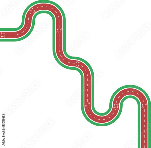 Vector element depicting a labyrinth style cycling path defined by rounded wave geometry, grassy median, arrow marking, and bike symbol.
