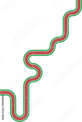 Vector element depicting a square maze bike lane using rounded wave paths, grassy median separation, arrow marking, and bicycle symbol.