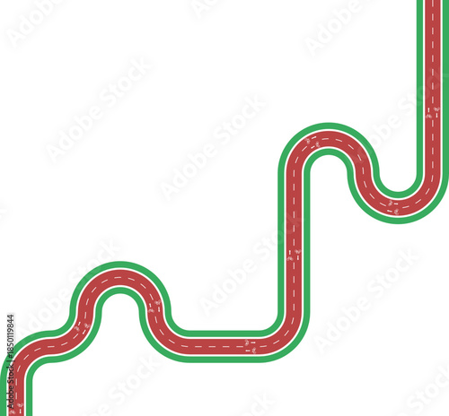 Vector element depicting a squared bike lane path with defined geometry, grassy median separation, arrow marking, and bicycle symbol.