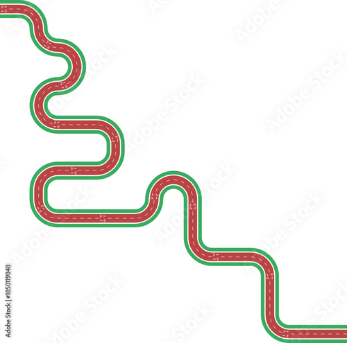 Vector element showing a squared cycling path shaped by wave routing with grassy divider, bicycle pictogram, and arrow direction.