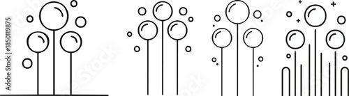 Three rising bubble icon in vertical arrangement bold black outline and minimal modern aesthetic