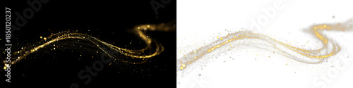 Golden curved light ribbon png with shine. Smooth gold twirl with glowing effect. Elegant festive line element. Glowing golden swirl png for decoration.