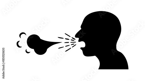 Side-profile silhouette of a person inhaling deeply, visible chest expansion, stress relief and emotional balance wellness concept.
