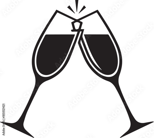 Two champagne glasses clinking together in celebration