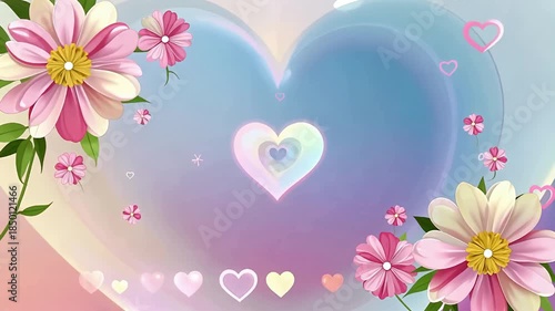 Wallpaper Mural Pastel Hearts and Flowers Floating Soft Background. Torontodigital.ca