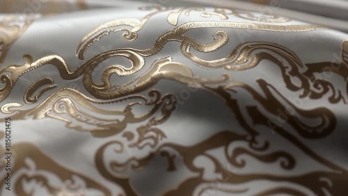 Luxurious patterned silk fabric flowing elegantly.