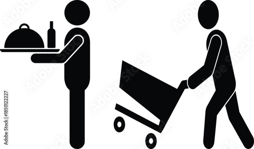 Food service worker preparing for delivery with a cart