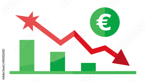 Financial crisis concept with declining stock market trend and euro currency symbol impact