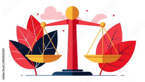 Balanced scales with red maple leaves and golden coins symbolizing financial equity and autumn prosperity