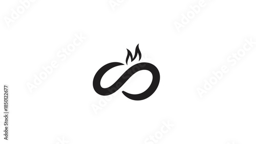 Infinity symbol with flame on top abstract logo.