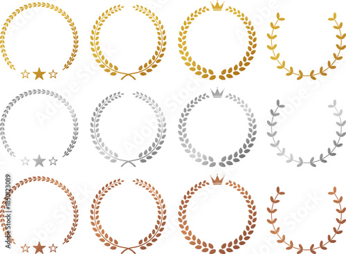 ランキングの月桂樹の装飾のフレームのセット。金、銀、銅。（Ranking laurel decorative frames. Gold, silver, bronze.）
