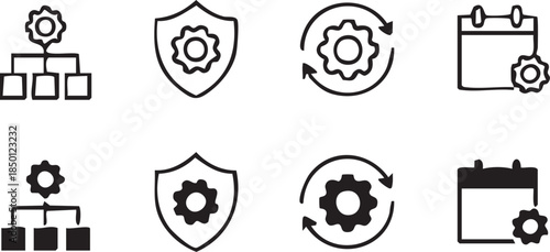 Settings Icons Set,Process Management Icons,  System Settings Symbols, Business Process Icons, Gear and Cog Icons, Productivity Workflow Icons, Business Operations Icons, Process Improvement Icons,Tec