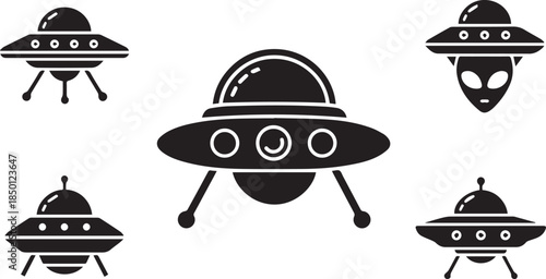Collection of classic sci-fi flying saucer ufo silhouettes for cosmic adventures