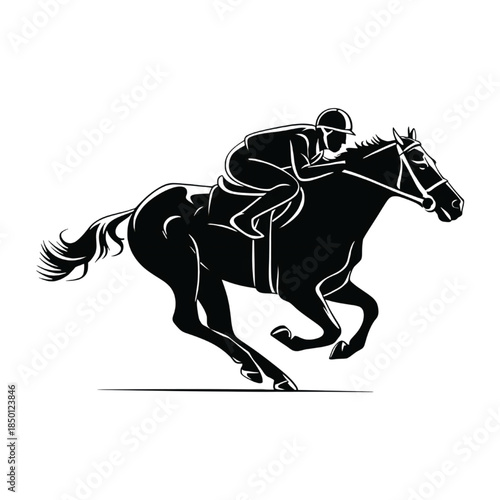 horse racing silhouette - minimalist jockey riding galloping horse vector