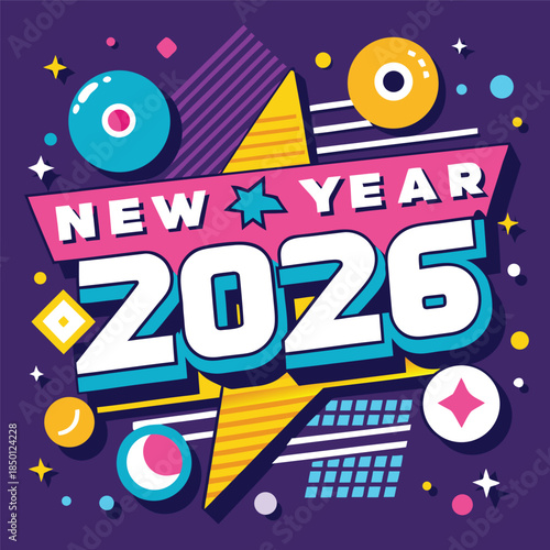 Retro Geometric New Year 2026 Poster