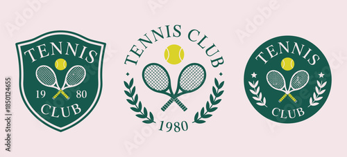 Collection of retro tennis club emblems and badges, perfect for sports branding and vintage design projects