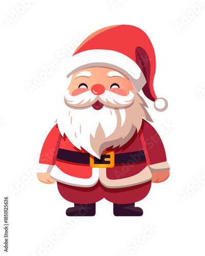 Joyful cartoon Santa Claus character with a big white beard, smiling with closed eyes.