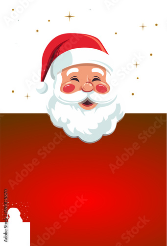 Jolly cartoon Santa Claus head with a fluffy white beard, rosy cheeks, and a classic red hat.