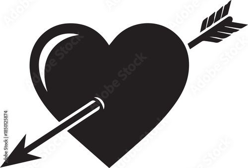 Black heart pierced by an arrow symbol of love and romance