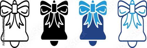 The icon of a bell with a New Year's or Christmas festive ribbon is often used to create joy.
