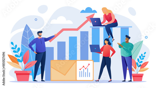 Modern business finance concept illustration showing market trends, strategy planning and economic g