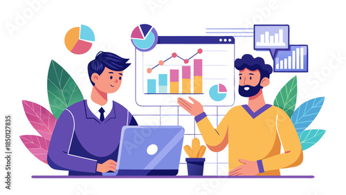 Modern business finance concept illustration showing market trends, strategy planning and economic g