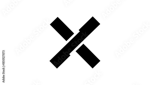 Bold Black X Symbol Intersecting on White Background.