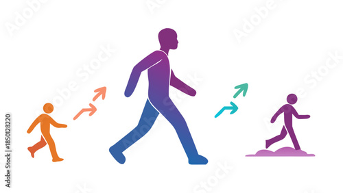 Peaceful silhouette of a person walking slowly with awareness, mindful movement and holistic wellness concept.
