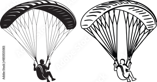 Parachutists Descending with Open Parachutes Illustration.