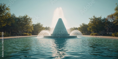 Volcano fountain at a city park, emphasizing landscape design and water display