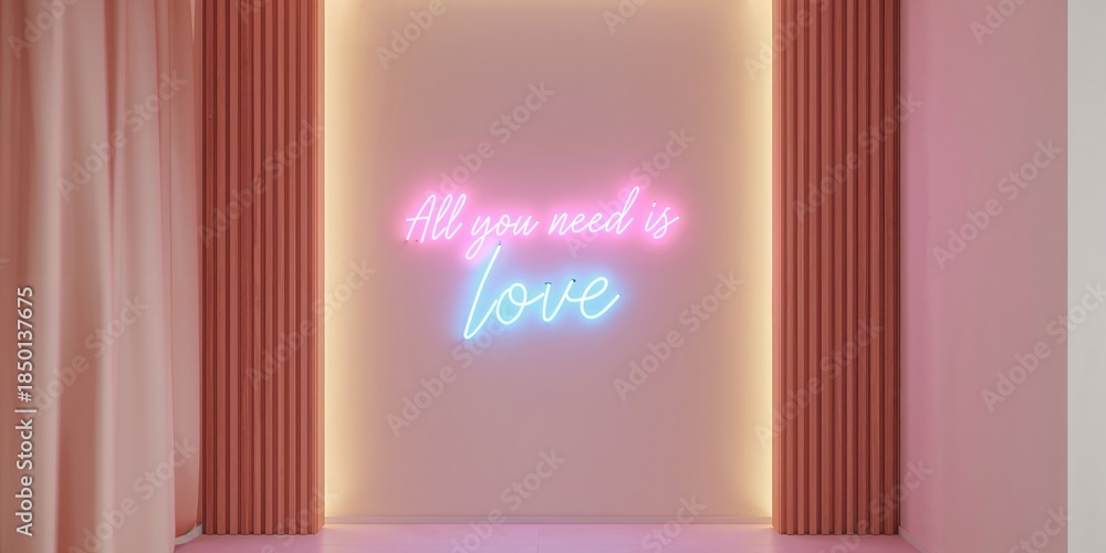 Naklejka premium Neon sign with all you need is phrase, contemporary lighting for inspirational message, suitable for commercial signage
