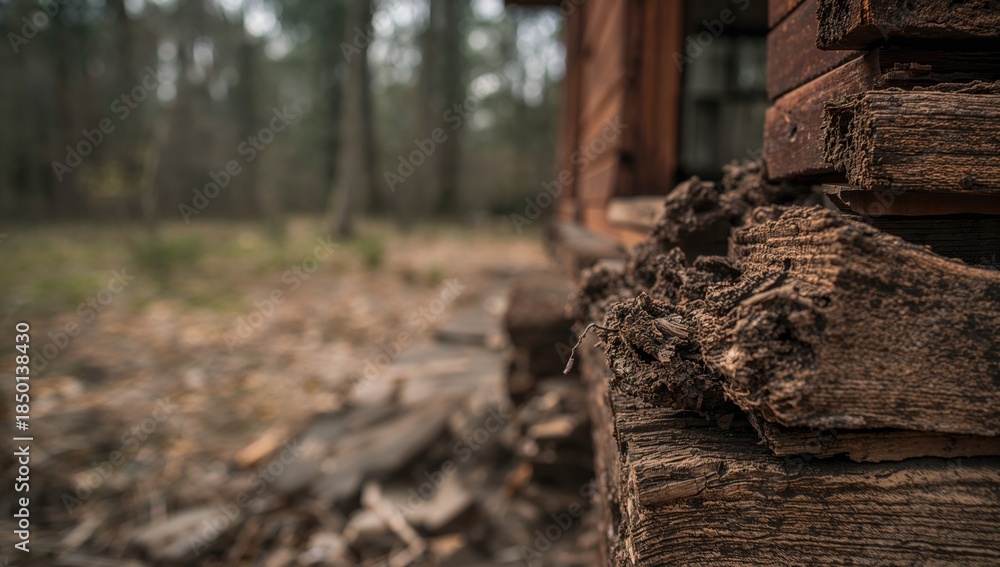 Fototapeta premium Decomposed wooden structure from a deserted termite residence, illustrating erosion and fossilization