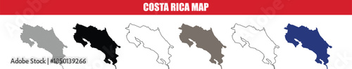 Costa Rica Map Illustrations with Different Color Schemes