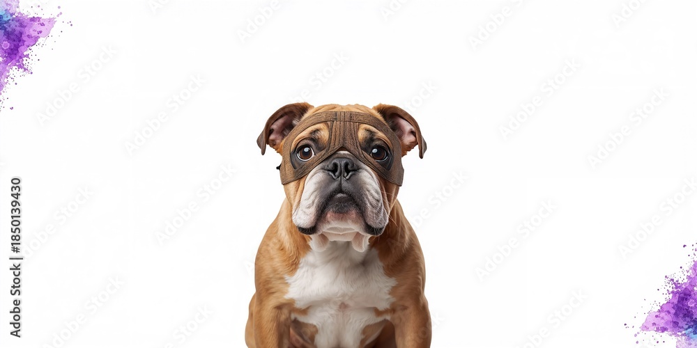 Fototapeta premium Close-up of an English bulldog's face highlighting wrinkles and expression for UI backdrop