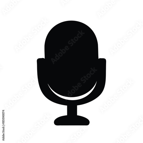 A minimalistic black and white illustration of a classic broadcast microphone