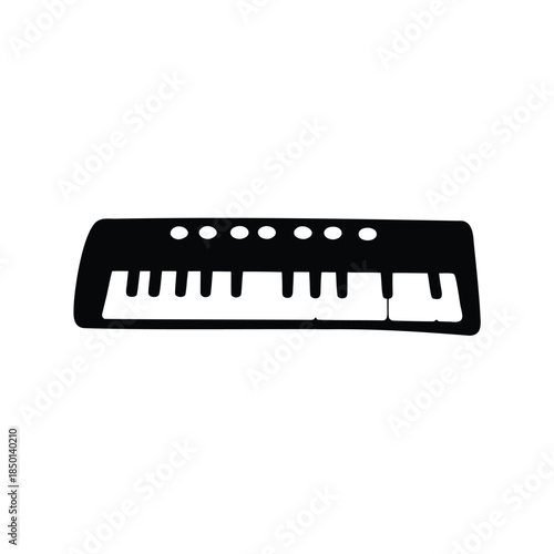 Silhouette of a simple electronic keyboard with various control buttons shown