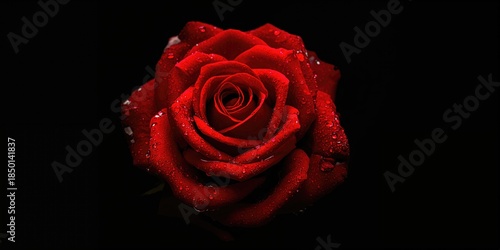 Wallpaper Mural Single red rose flower with dewdrops, highlighting delicate petal texture and vibrant color in floral design Torontodigital.ca