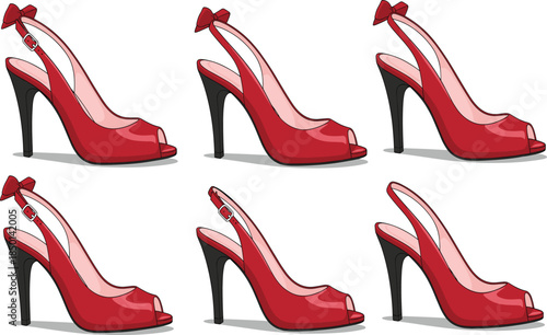 Set of Elegant Red High Heel Sandals Featuring Stiletto Heels Open Toe Design and Decorative Bow for Fashion and Footwear Retail.