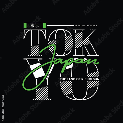 Tokyo, the land of rising sun. Typography tee shirt design vector illustration. Inscription in Japanese with the translation: Tokyo. Vector print, typography, poster.