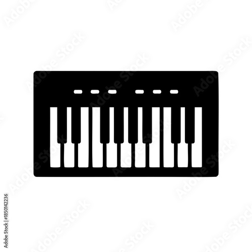 Minimalist black and white illustration of a piano keyboard with a simple design