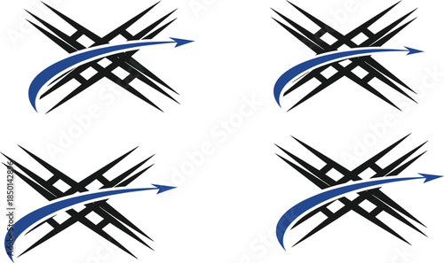 Abstract X Shaped Cross Logo Featuring a Blue Dynamic Arrow for Logistics Transportation and Technology Brand Identity.