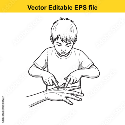  vector illustration of a child receiving a medical examination on hand by doctor