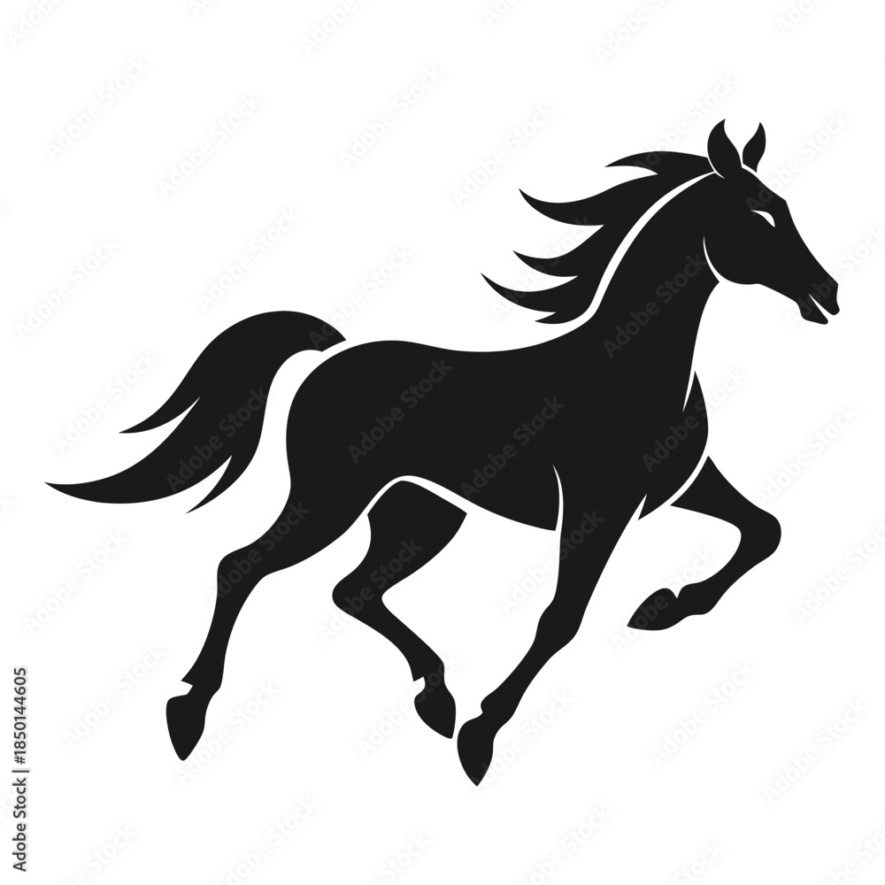Fototapeta premium Running horse with extended legs dynamic equine motion silhouette illustration